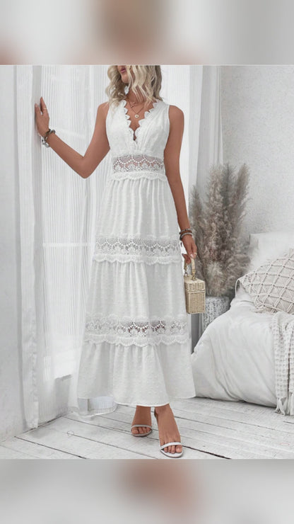 Women's Lace Stitching V-neck Sleeveless Dress